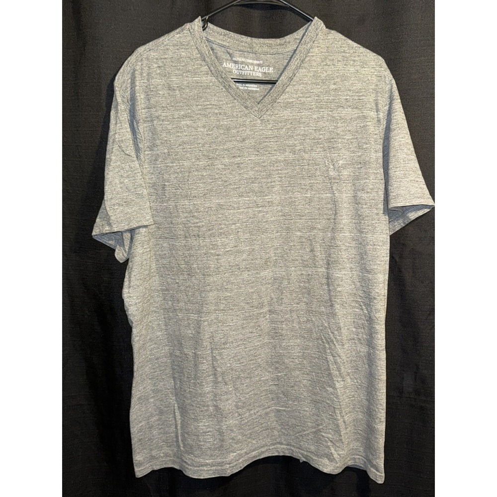 American Eagle Outfitters Mens XXL Gray V-Neck T-Shirt Athletic Fit Logo